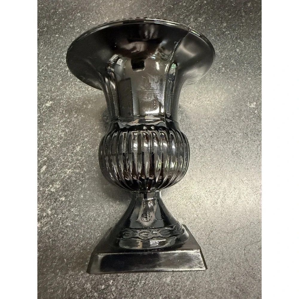 Black Urn Vase Halloween Goth Gothic Decor Glossy Pedestal 5.5